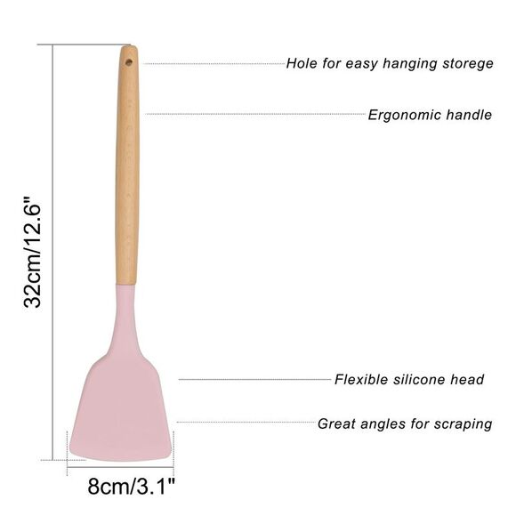 Silicone Turner Spatula Heat Resistant Non Stick for Baking and Mixing Pink - Picture 2 of 6